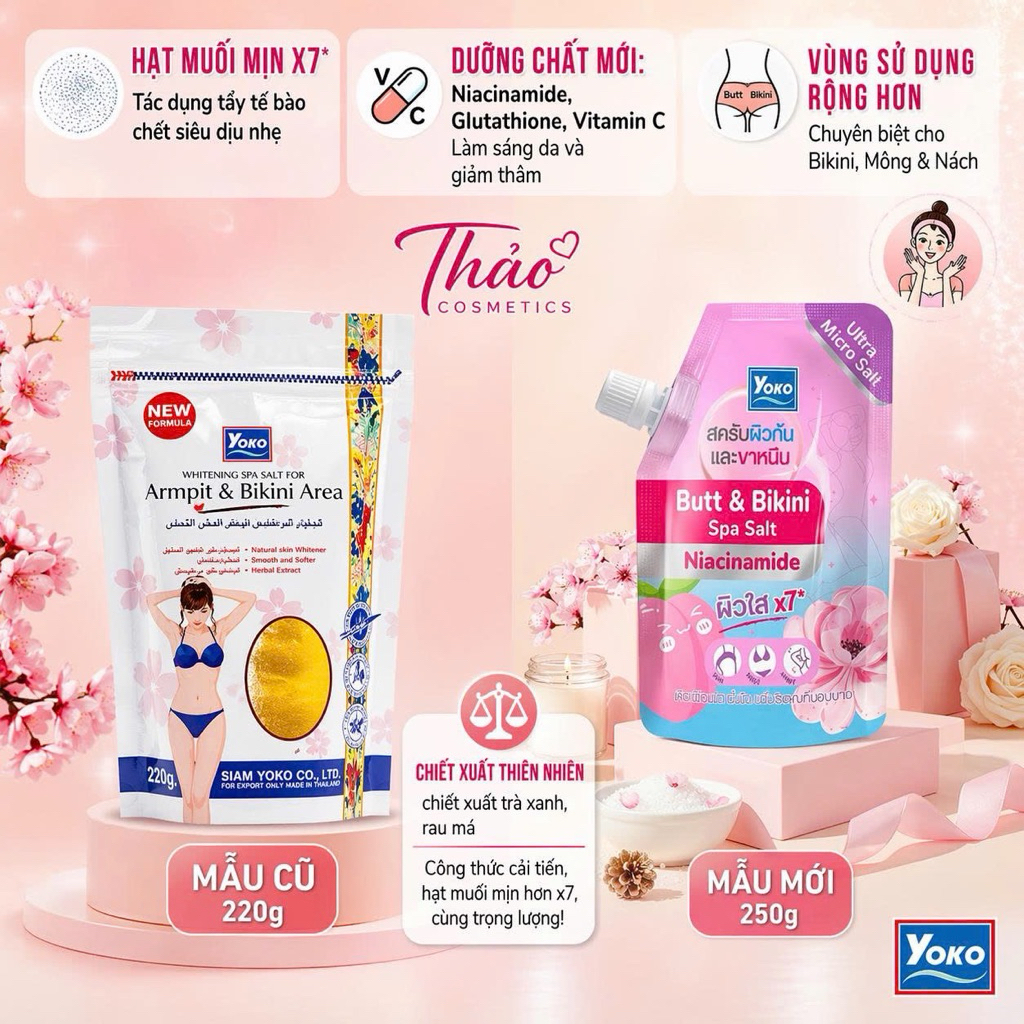 (phiên bản mới) Muối Tắm Tẩy Tế Bào Chết Trắng Da Ngừa Thâm YOKO Whitening Spa Salt 220g Vùng Nách và Bikini | BigBuy360 - bigbuy360.vn