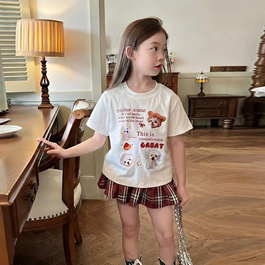 (VÁY CÓ LÓT TRONG).Chân váy+Áo.Váy xếp ly cho bé gái in họa tiết hoạt hình,chất vải cotton mềm mịn thoáng mát.V10