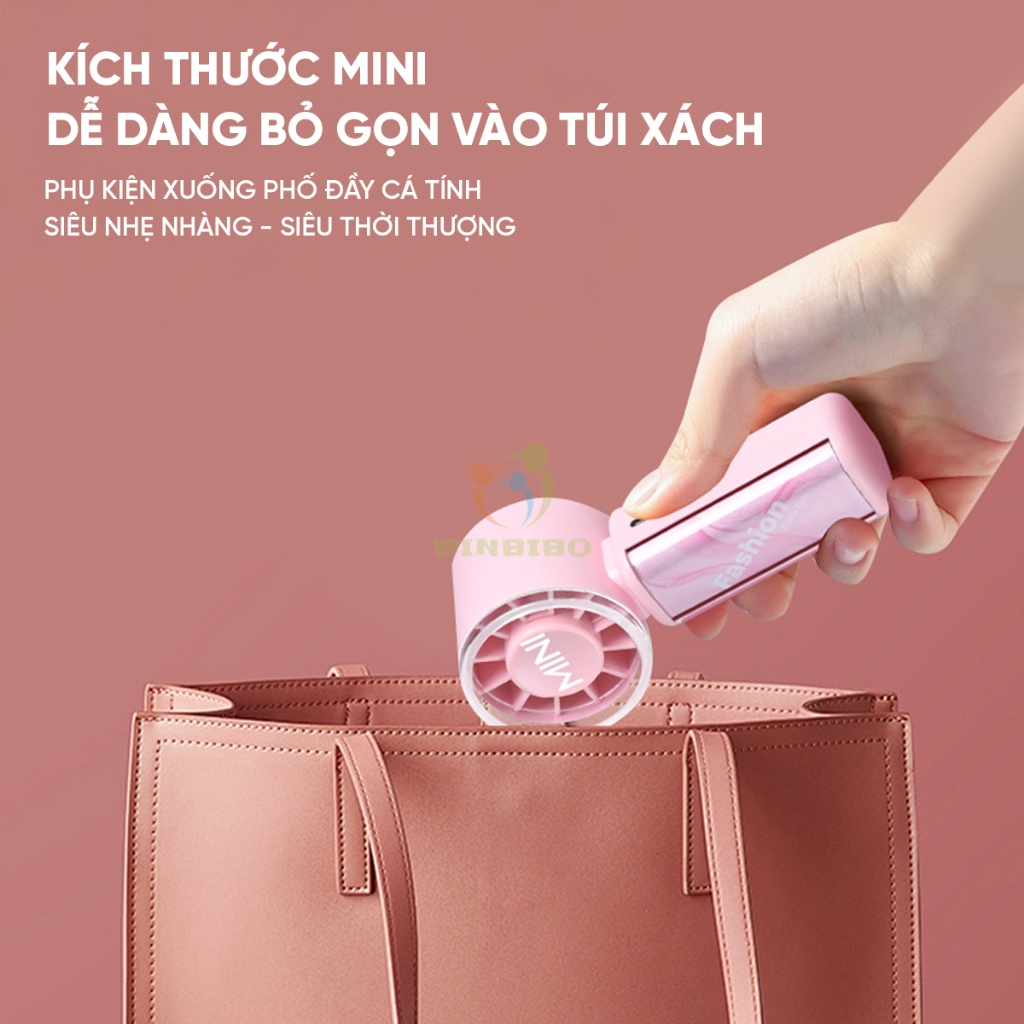 Quạt Cầm Tay Mini Tích Điện 3  Tốc Độ Pin Trâu Gió Mạnh Sạc Pin USB  Cầm Tay Du Lịch Có Giá Đỡ Điện Thoại