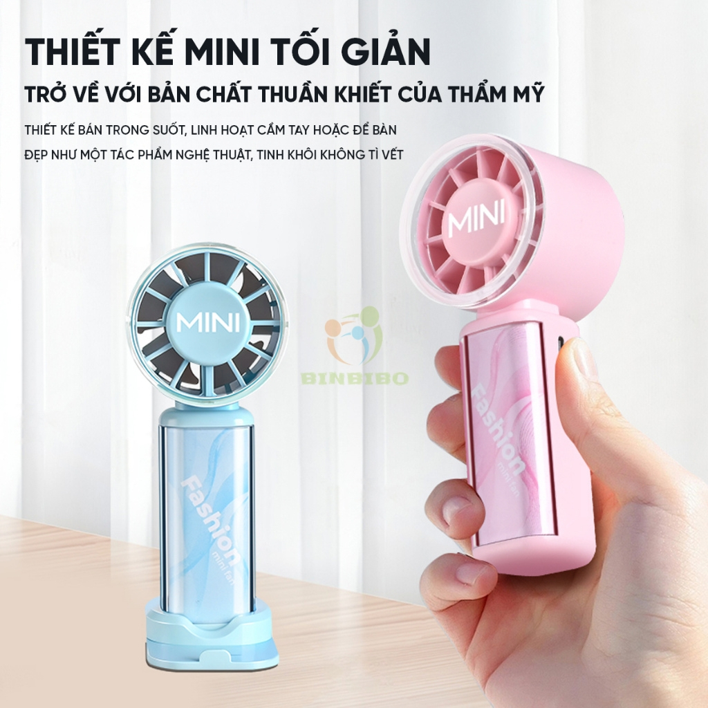 Quạt Cầm Tay Mini Tích Điện 3  Tốc Độ Pin Trâu Gió Mạnh Sạc Pin USB  Cầm Tay Du Lịch Có Giá Đỡ Điện Thoại