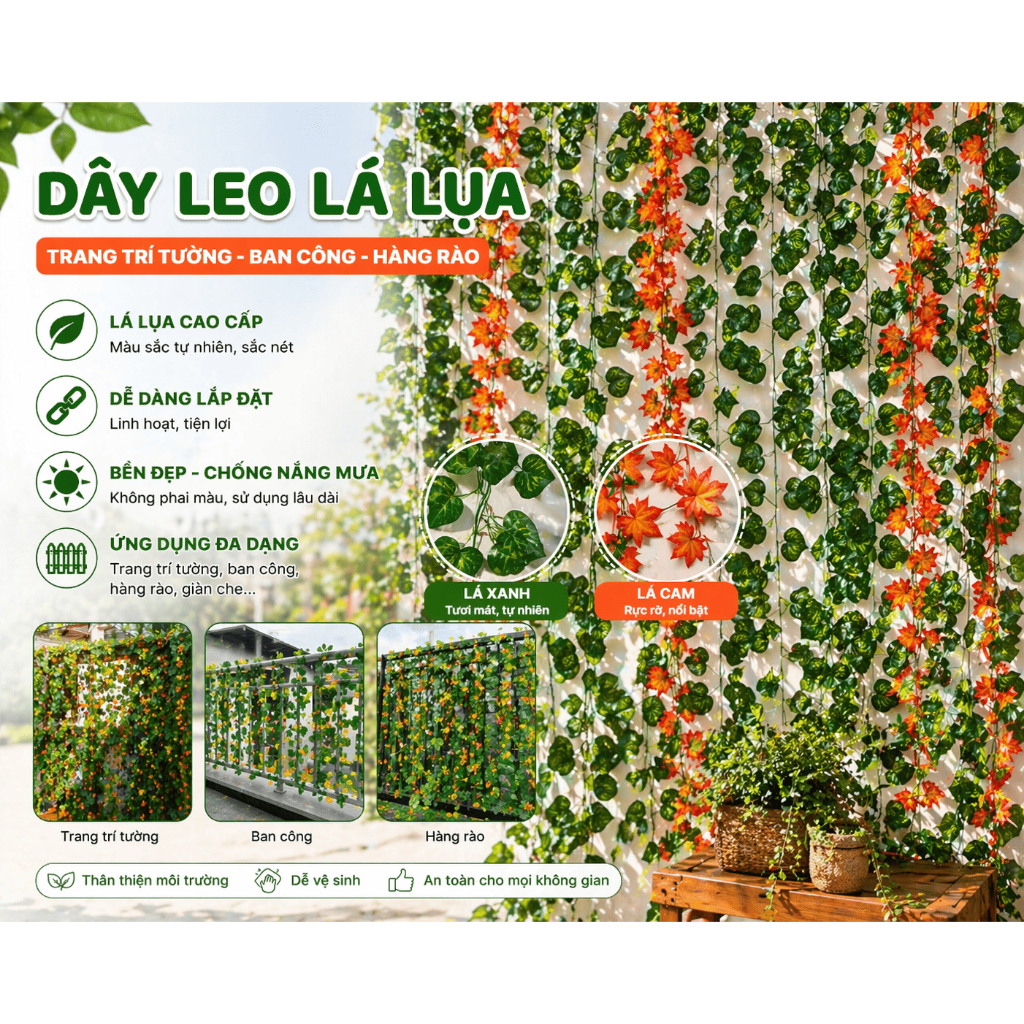 {Siêu rẻ}-Dây leo lá lụa giả siêu đẹp – trang trí tường, ban công, hàng rào – không cần chăm sóc | BigBuy360 - bigbuy360.vn