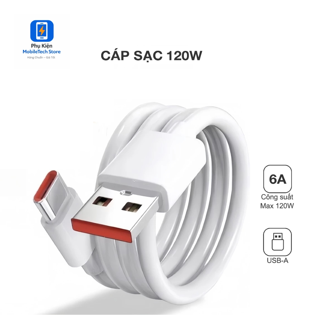 Cáp Sạc Nhanh 120W USB to Type C – Dây Sạc Siêu Nhanh 6A, Cáp Sạc Type C Cho Điện Thoại