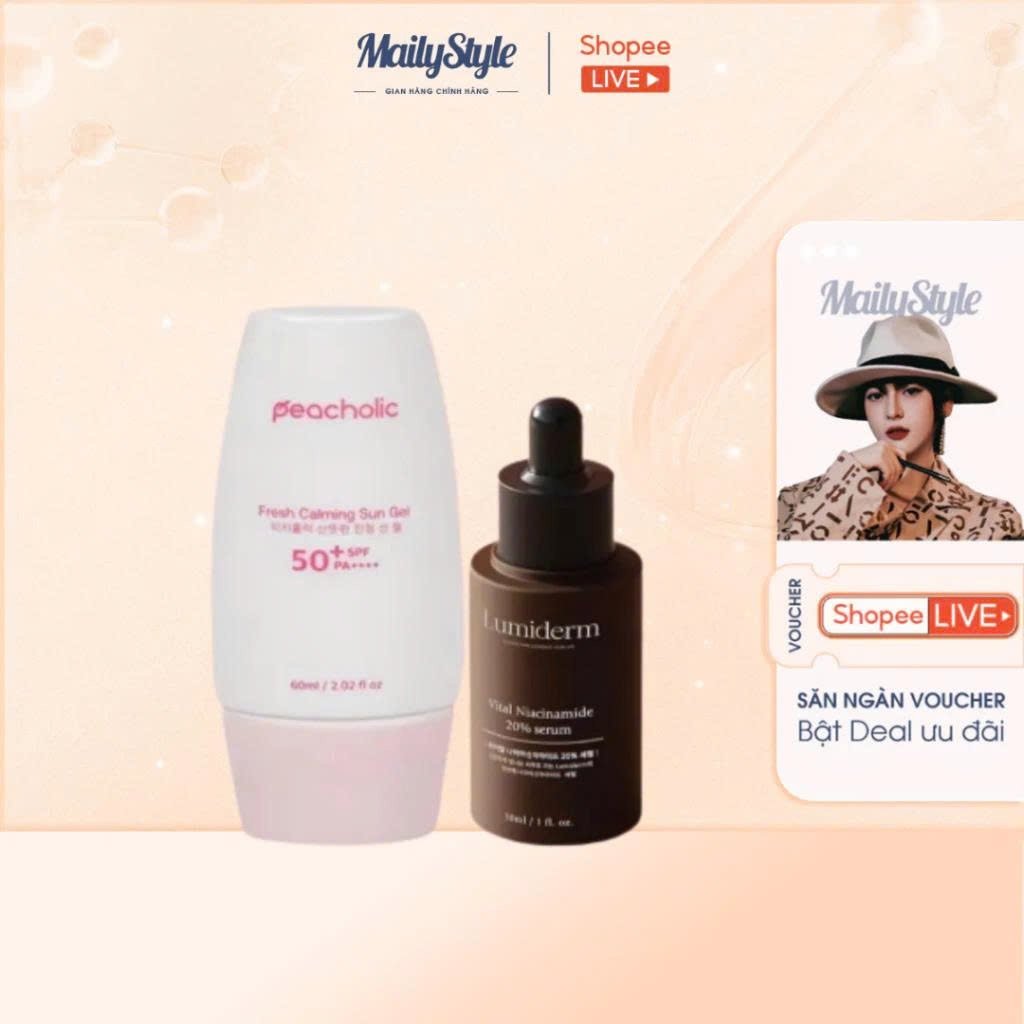 S28_ Combo 1 Tuýp Kem Chống Nắng Nâng Tone Peacholic Spf 50+ Pa++++(M37) + 1 Chai Serum B3 Niacinamide 20% E94