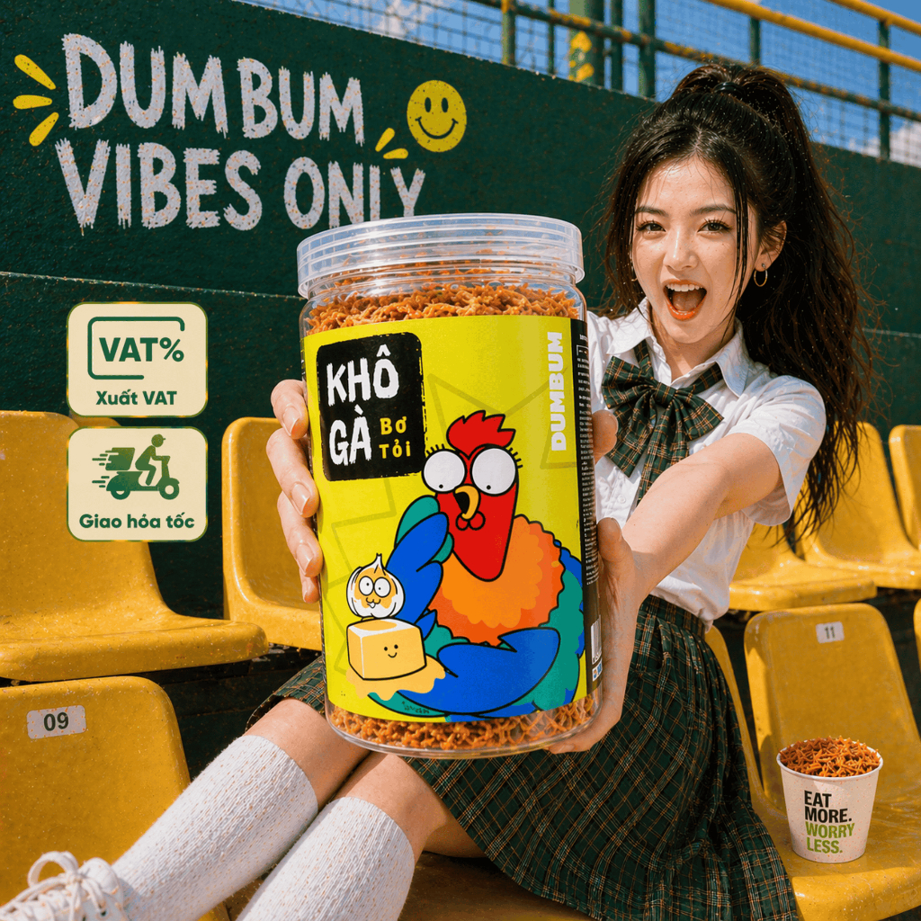Khô gà bơ tỏi DumBum mẫu mới 2026, đồ ăn vặt chất lượng giá rẻ