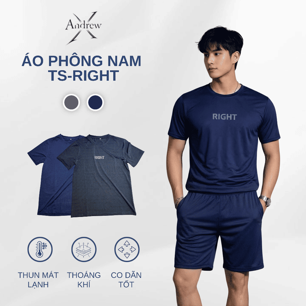 Áo Phông Nam TS-RIGHT Thun Lạnh Thoáng Khí Nhanh Khô Co Giãn Form Rộng Thoải Mái