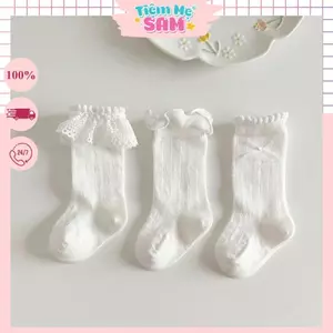 LUOI03-3 Đôi / Túi Ren Dễ Thương Cho Bé Tất Dài Màu Trắng Nguyên Chất Thoáng Khí Lưới Bé Gái Tập Đi Tất Bê Mùa Hè Thoải