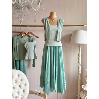 Set Xanh 3 Món: Áo 2 Dây + Cdg + Chân Váy Maxi Chuẩn Linh Hoàng