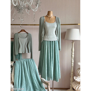 Set Xanh 3 Món: Áo 2 Dây + Cdg + Chân Váy Maxi Chuẩn Linh Hoàng
