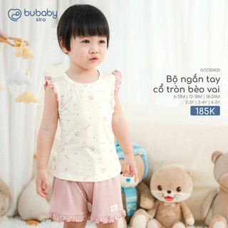 6m - 4y | Bubaby Bộ ngắn tay cổ tròn bèo vai IVS130400 cao cấp chất liệu mềm mại mỏng nhẹ thoáng mát an toàn cho da
