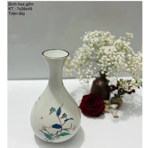 Bình hoa gốm vẽ tay dáng cổ cao – decor tối giản sang trọng/ Gốm Nhật 2hand