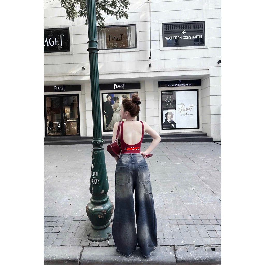 Áo bodysuit ba lỗ in chữ hở lưng siu chảnh co giãn thoải mái