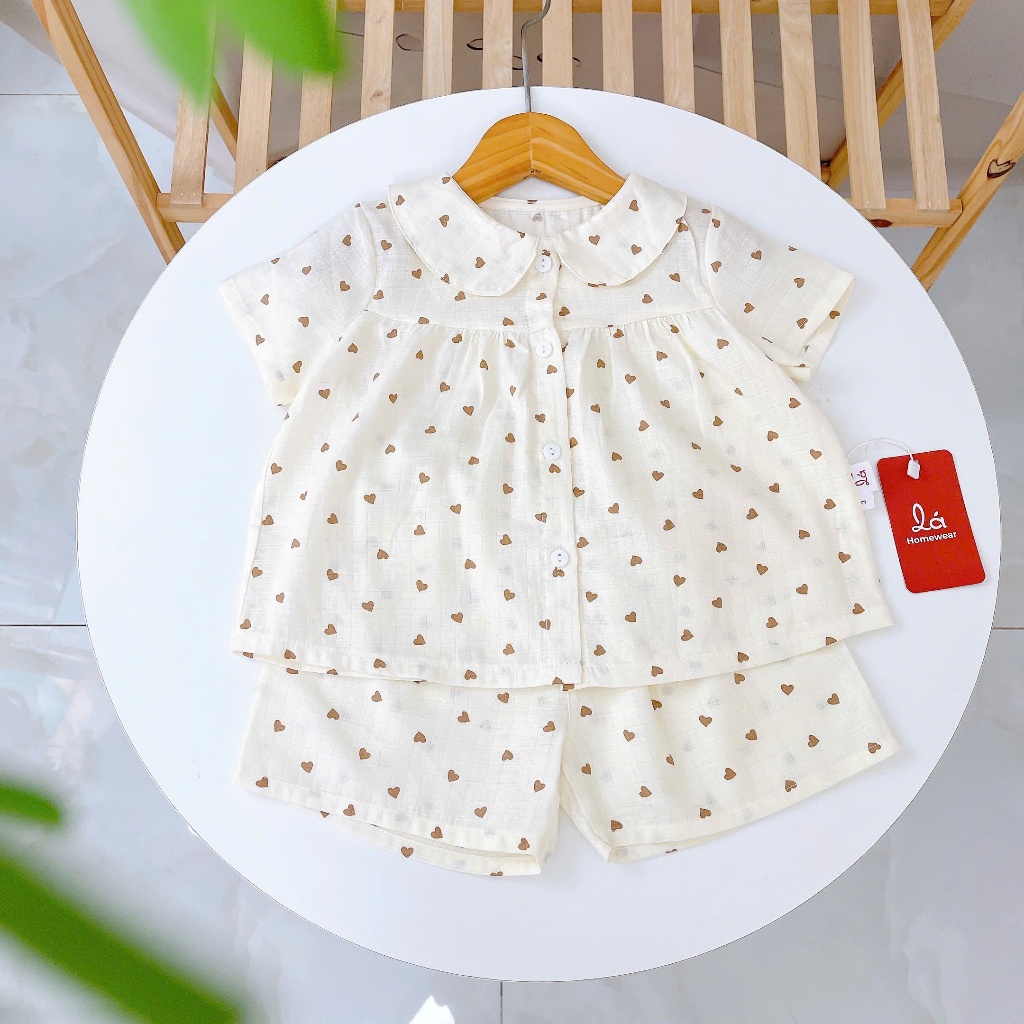 Bộ hè bé gái xô cotton Lá Homewear XC12, bộ cộc tay cho bé quần đùi mát