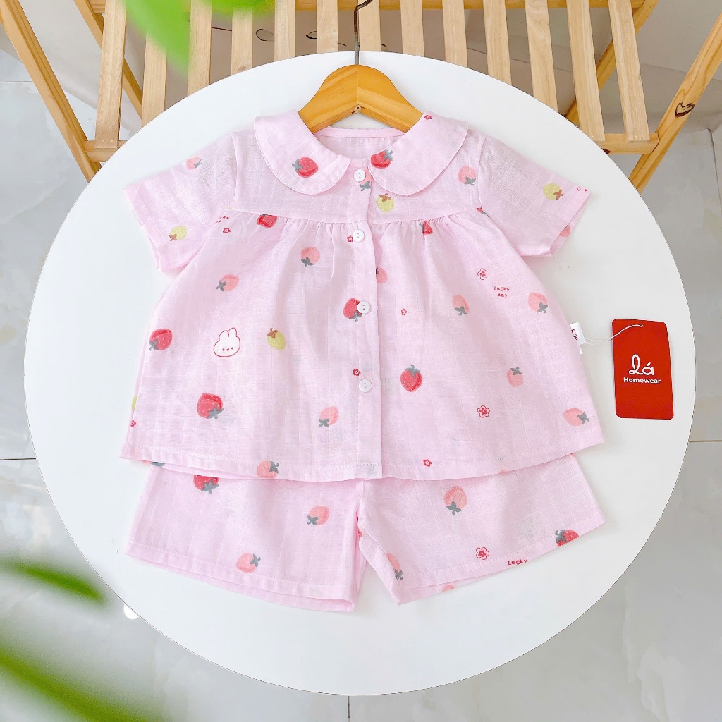 Bộ hè bé gái xô cotton Lá Homewear XC12, bộ cộc tay cho bé quần đùi mát