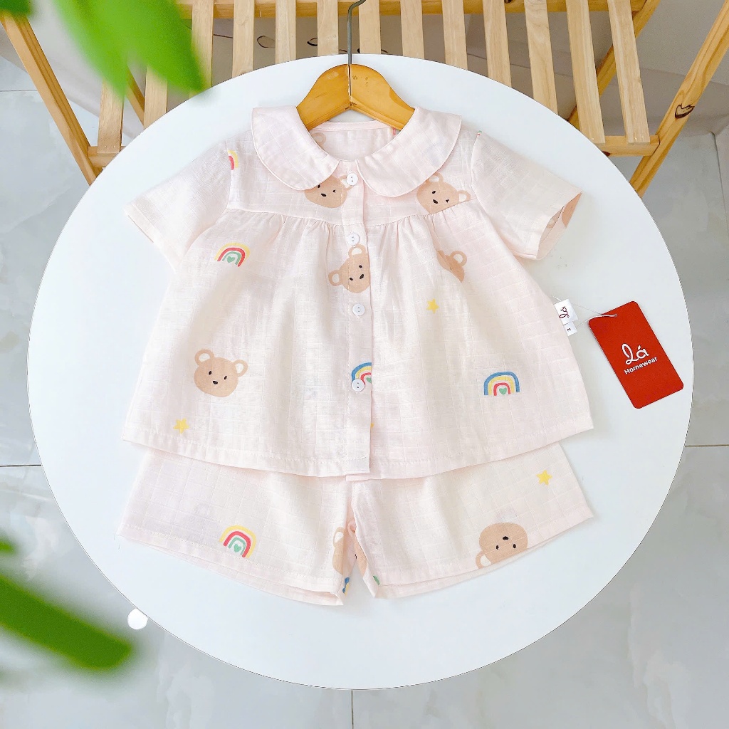 Bộ hè bé gái xô cotton Lá Homewear XC12, bộ cộc tay cho bé quần đùi mát
