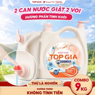 Combo 2 Can Nước Giặt Xả Top Gia 2 Vòi Tiện Lợi 4.5KG Lưu Hương Thơm 100H, Dịu Nhẹ Lưu Hương Cả Ngày, Kháng Khuẩn 99%