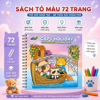 Sách Tô Màu dành cho mọi lứa tuổi Capy Holiday Cute &Comfy Coloring Book 72 Trang bìa nhũ, gáy lò xo