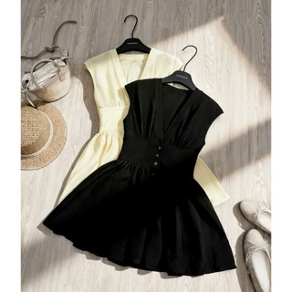 MIMI CLOTHING - Đầm váy nữ cổ V hai màu basic nhẹ nhàng đi chơi đi cafe