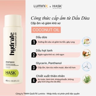 Dầu Gội HASK Coconut Oil Chiết Xuất Dầu Dừa 473ml - Làm Sạch, Giảm Khô Xơ & Nuôi Dưỡng Tóc Mềm Mượt Bóng Khoẻ [34148AC]