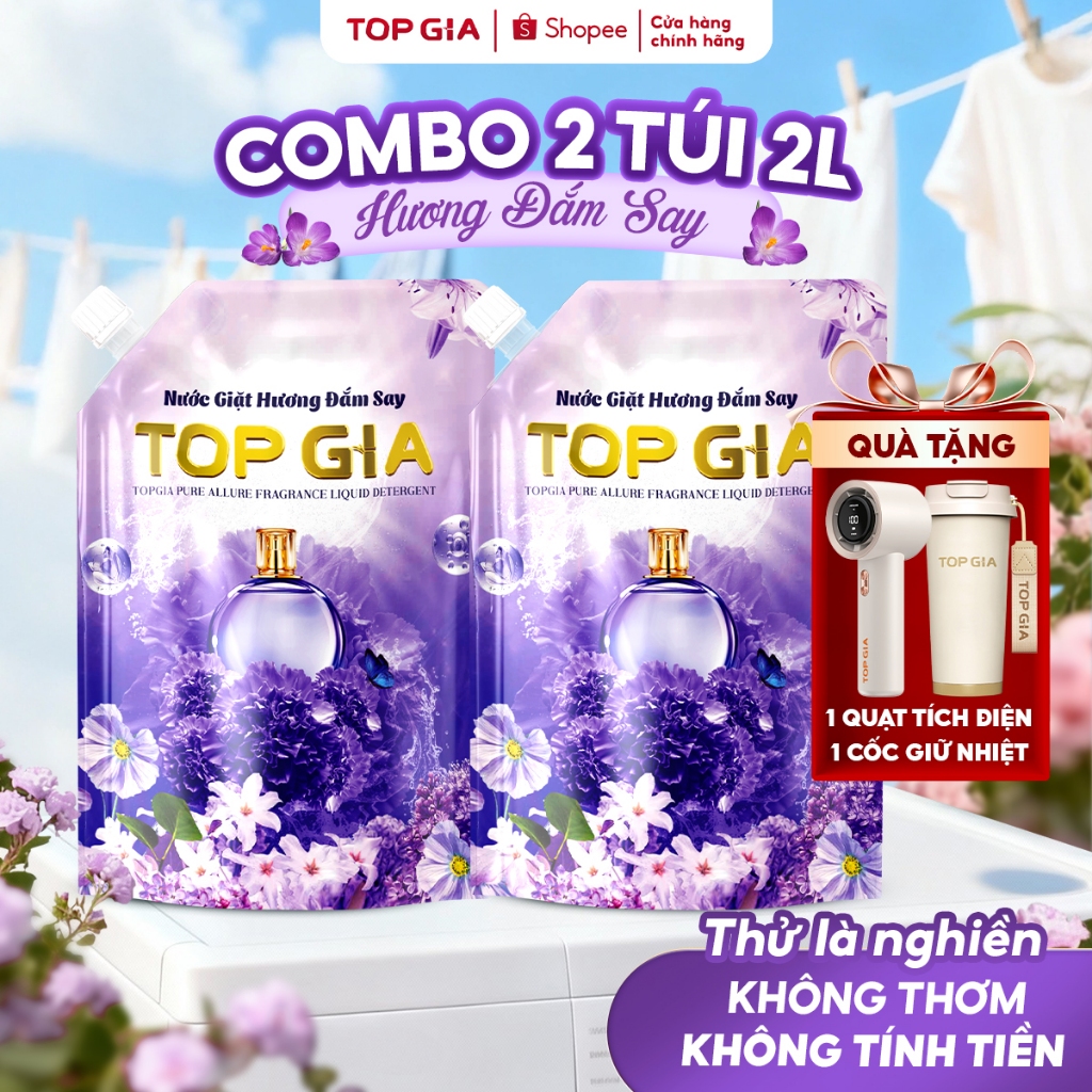Nước Giặt Xả TOPGIA Hương Đắm Say Đánh Bay Vết Bẩn Cứng Đầu, Dịu Nhẹ An Toàn Lưu Hương 72H