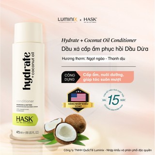 Dầu Xả HASK Coconut Oil Chiết Xuất Dầu Dừa 473ml - Cấp Ẩm Phục Hồi Chuyên Sâu, Giúp Tóc Mềm Mượt Chắc Khoẻ [34158AC]