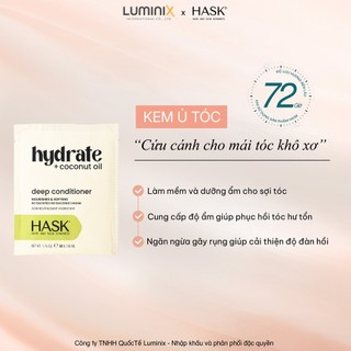 Kem Ủ Tóc HASK Coconut Oil Chiết Xuất Dầu Dừa 50ml - Cấp Ẩm Chuyên Sâu, Phục Hồi Tóc Xơ Nát Gãy,Tăng Độ Đàn Hồi[33308AA]