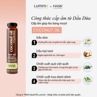 Dầu Dưỡng Tóc HASK Coconut Oil Chiết Xuất Dầu Dừa 18ml - Cấp Ẩm Sâu, Tăng Độ Bóng Mượt & Giảm Xơ Rối [32378AA]