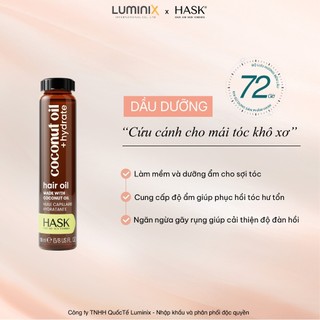 Dầu Dưỡng Tóc HASK Coconut Oil Chiết Xuất Dầu Dừa 18ml - Cấp Ẩm Sâu, Tăng Độ Bóng Mượt & Giảm Xơ Rối [32378AA]