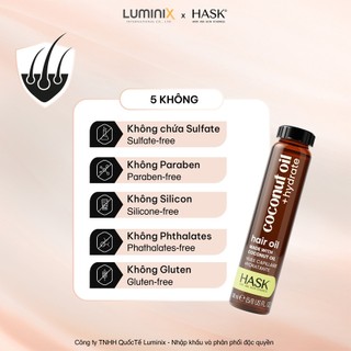 Dầu Dưỡng Tóc HASK Coconut Oil Chiết Xuất Dầu Dừa 18ml - Cấp Ẩm Sâu, Tăng Độ Bóng Mượt & Giảm Xơ Rối [32378AA]