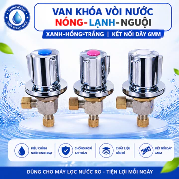 Van Khóa Vòi Nước Nóng Lạnh Nguội (Xanh/Hồng/Trắng) - Dùng Cho Máy Lọc Nước Nóng Lạnh (Dây 6mm)