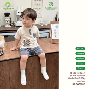 AMI0401 - Bộ Cộc Thời Trang Bé Trai Hoạ Tiết Máy Xúc Đáng Yêu Vải Model Thấm Hút Tốt