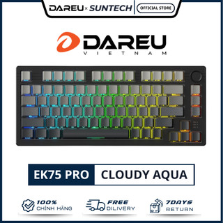 Bàn Phím Cơ DareU EK75 Pro Cloudy Aqua - 3 Chế Độ Kết Nối, Gasket Mount, LED RGB, Núm Xoay Đa Năng