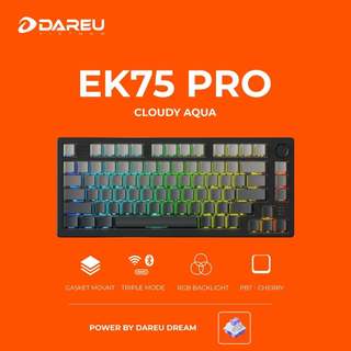 Bàn Phím Cơ DareU EK75 Pro Cloudy Aqua - 3 Chế Độ Kết Nối, Gasket Mount, LED RGB, Núm Xoay Đa Năng