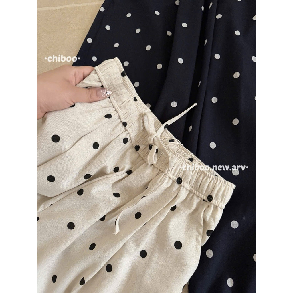 [𝐒𝐮𝐙𝐲] Quần Xuông Chấm Bi Chất Linen Me.Studio QCCC (Dài 96 Rộng 35cm)