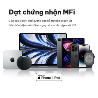 [Livestream KOL] Cáp sạc nhanh Belkin USB-C to Lightning công suất 30W vỏ dù chứng chỉ MFi siêu bền truyền dữ liệu