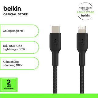 [Livestream KOL] Cáp sạc nhanh Belkin USB-C to Lightning công suất 30W vỏ dù chứng chỉ MFi siêu bền truyền dữ liệu