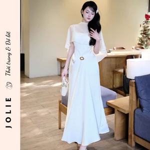Váy Dài Dự Tiệc Cổ Cao Phối Tơ Tay Choàng Đính Khuyên Eo Cao Cấp Jolie