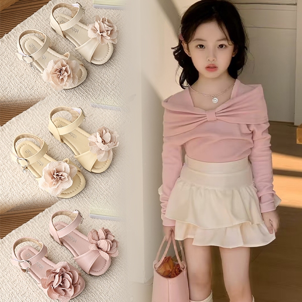 BellaNeman Giày sandal bé gái hoa hồng, đế mềm chống trượt, đi học đi chơi mùa hè