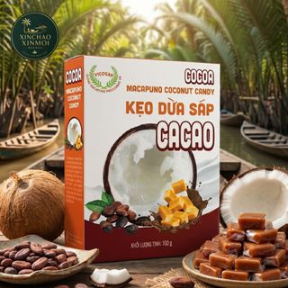 [25.06] Kẹo Dừa Sáp Cacao VICOSAP | Đặc sản Trà Vinh | Dẻo Mềm Thơm Dịu Vị Cacao (Hộp 100g)