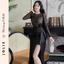 Váy Đen Dự Tiệc Phối Ren Lưới Xẻ Đùi Đính Hoa Eo Cao Cấp Jolie