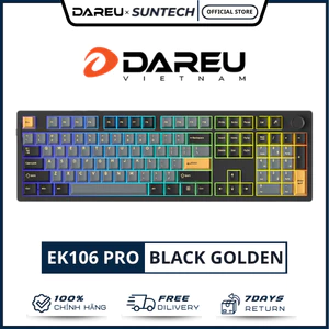 Bàn Phím Cơ DareU EK106 Pro Black Golden - 3 Mode Kết Nối, Gasket Mount, Layout Full-Size 104 Phím, LED RGB