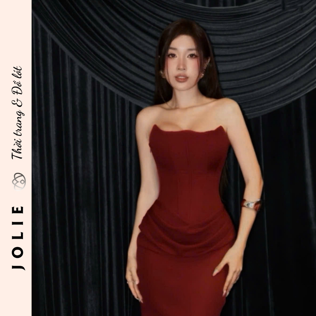 Váy Cup Ngực Dáng Corset Phối Xếp Ly Hông Sang Trọng Jolie