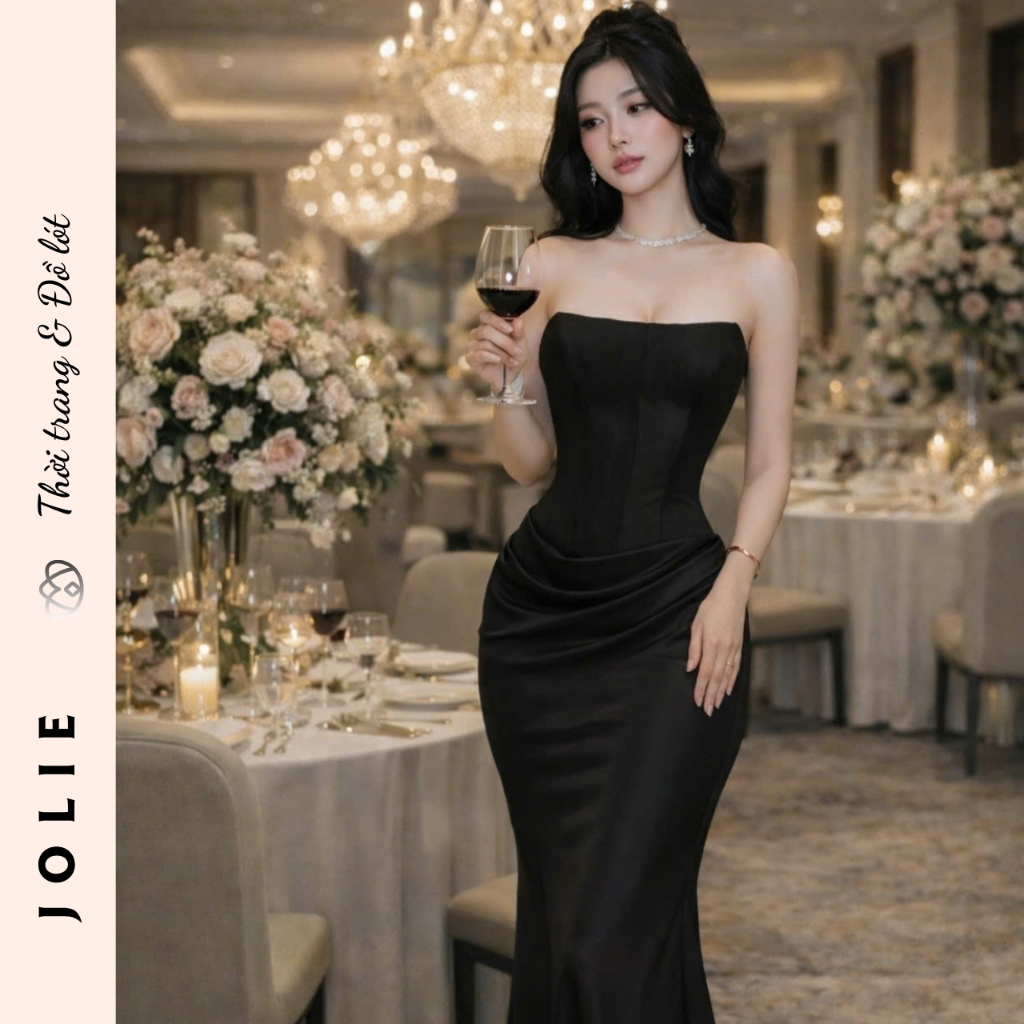 Váy Cup Ngực Dáng Corset Phối Xếp Ly Hông Sang Trọng Jolie