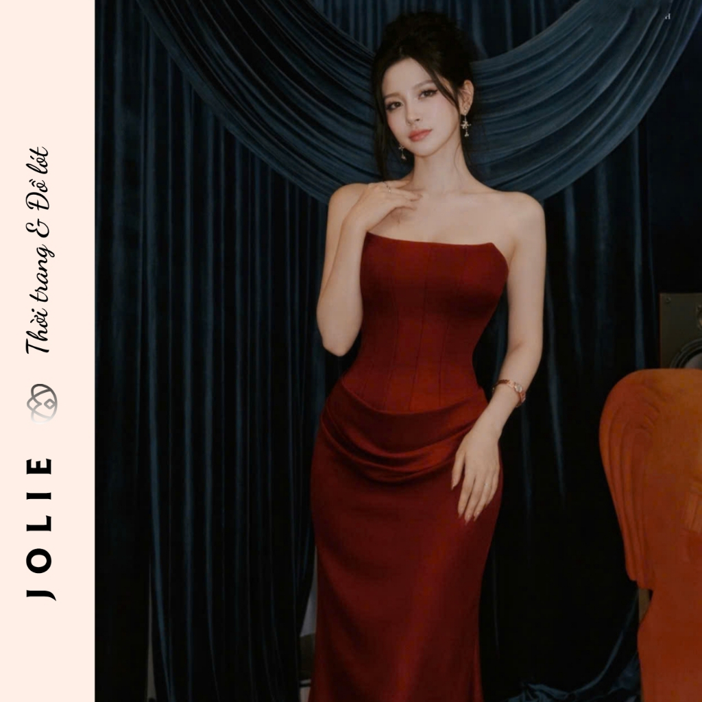 Váy Cup Ngực Dáng Corset Phối Xếp Ly Hông Sang Trọng Jolie