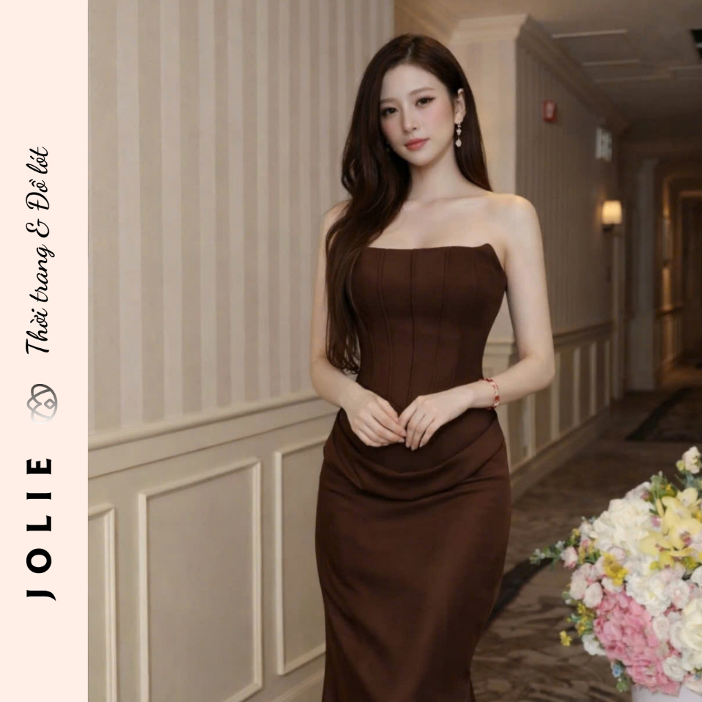 Váy Cup Ngực Dáng Corset Phối Xếp Ly Hông Sang Trọng Jolie