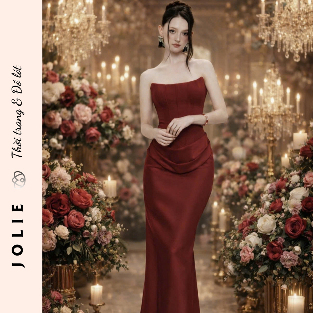 Váy Cup Ngực Dáng Corset Phối Xếp Ly Hông Sang Trọng Jolie