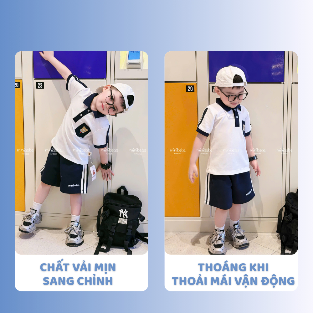 [À ƠI SHOP] A88- bộ polo 2 cúc túi thêu mặt gấu cười- a117.1800