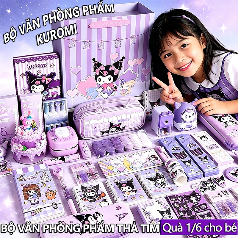 Hộp quà sinh nhật văn phòng phẩm - Bút chì, thước kẻ, gôm tẩy - Quà tặng cho học sinh tiểu học