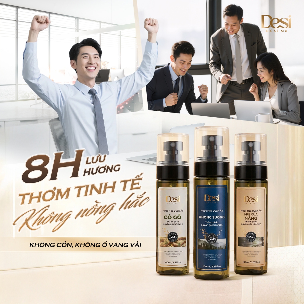 Nước Hoa Quần Áo Desi Từ Pháp 100ml, Xịt Thơm Khử Mùi Quần Áo Lưu Hương Lâu, Không Nồng Hợp Xịt Đi Làm