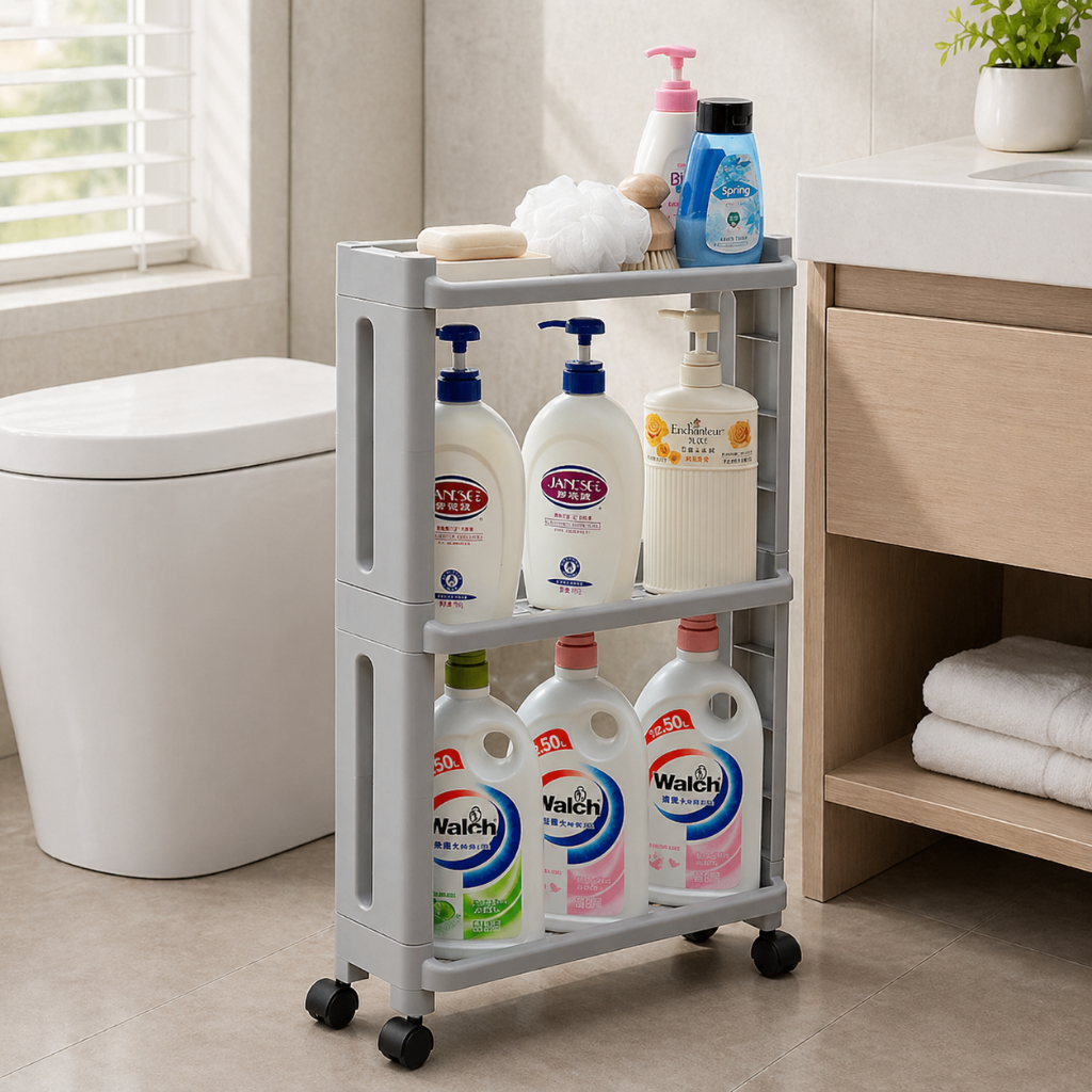 Kệ COZY HOME – Kệ Hẹp Di Động 4 Tầng Đa Năng Có Bánh Xe • Nhựa PP Cao Cấp
