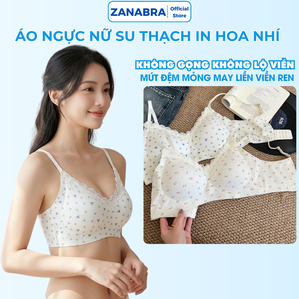 [MẪU MỚI 2026] Áo Ngực Nữ Su Thạch In Hoa Nhí Thoáng Khí Không Gọng Không Lộ Viền Mút Đệm Mỏng May Liền Viền Ren A1846